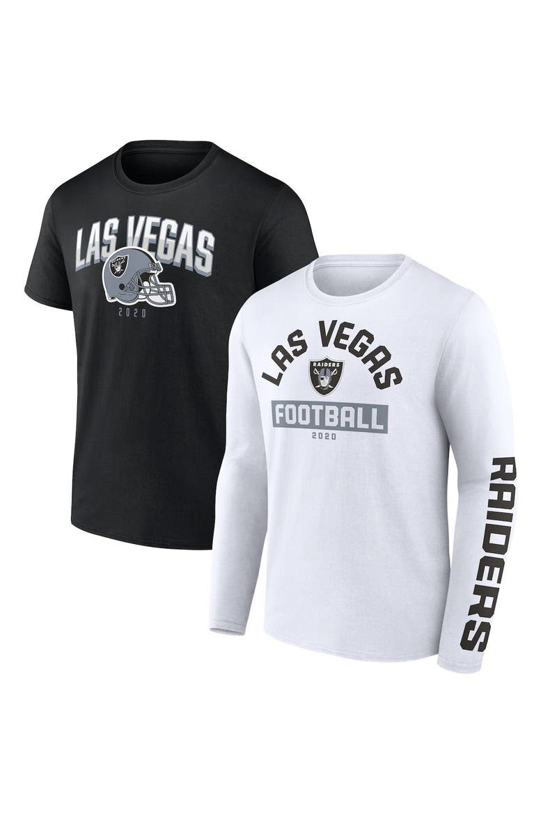 Men's Fanatics Branded Black/White Las Vegas Raiders Long and Short Sleeve Two-Pack T-Shirt, Alternate, color, Black