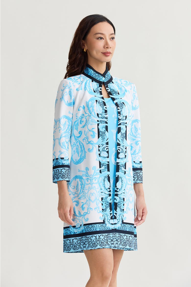 Heritage Lined Printed Stretch Deco Crepe Jacket, Alternate, color, Serene/White/Black