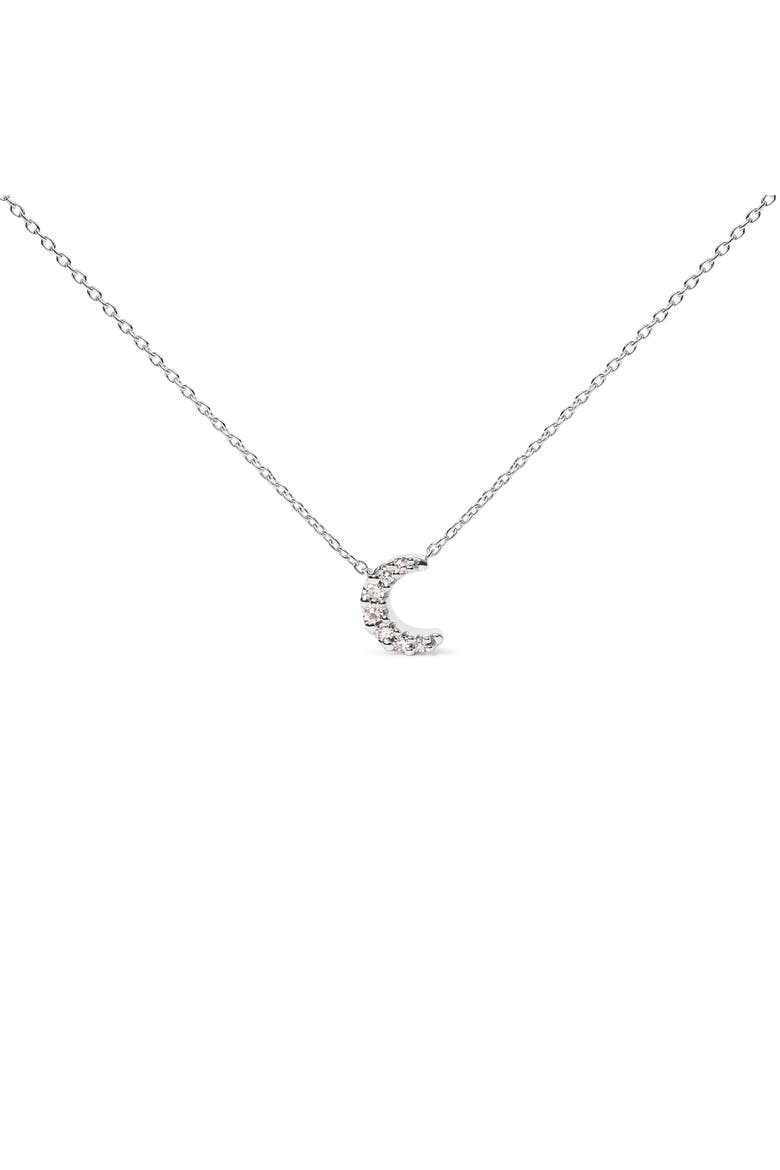 10K White Gold Diamond Accented Crescent Moon Shaped Inch Pendant Necklace, Main, color, White