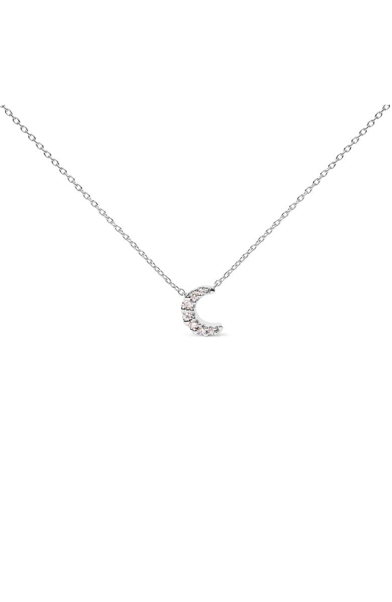 Haus of Brilliance 10K White Gold Diamond Accented Crescent Moon Shaped Inch Pendant Necklace, Main, color, White