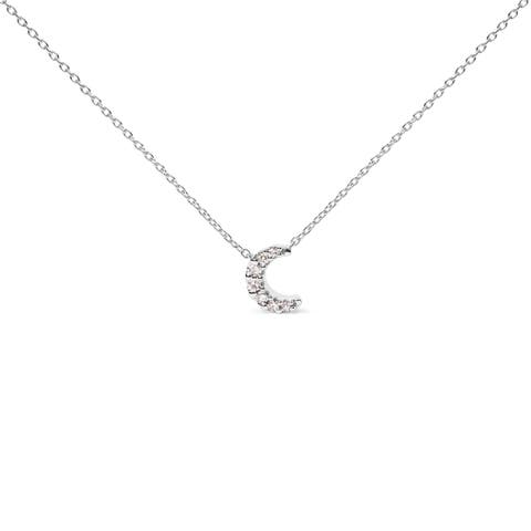 10K White Gold Diamond Accented Crescent Moon Shaped Inch Pendant Necklace