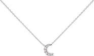 Haus of Brilliance 10K White Gold Diamond Accented Crescent Moon Shaped Inch Pendant Necklace