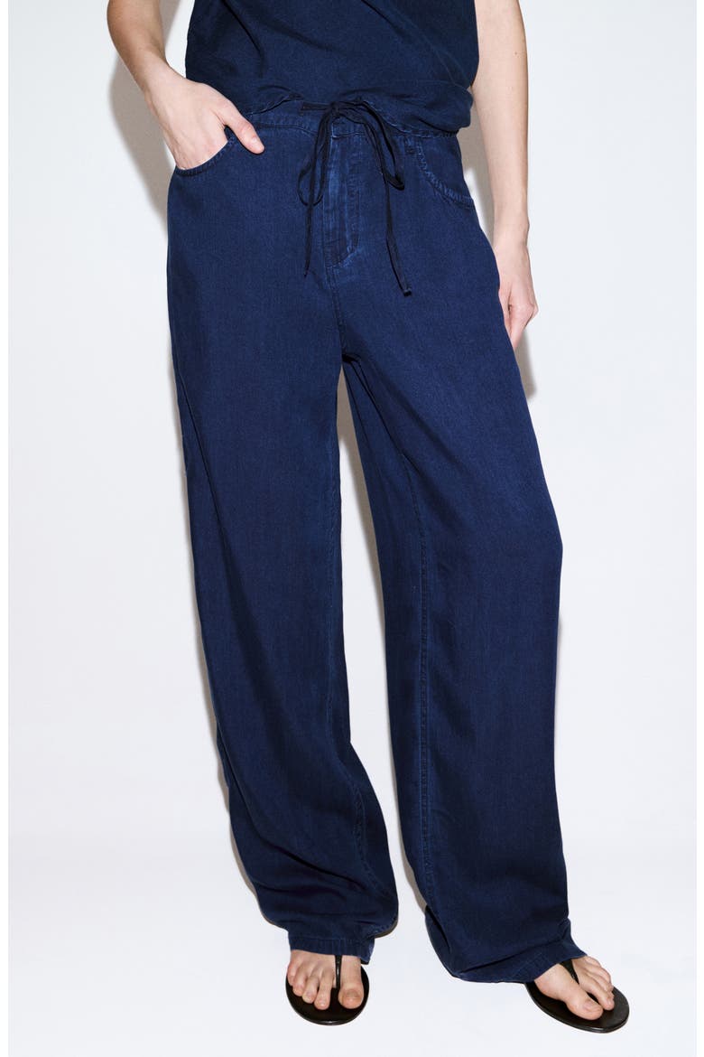Wide Leg Tie Waist Pants, Main, color, DARK BLUE