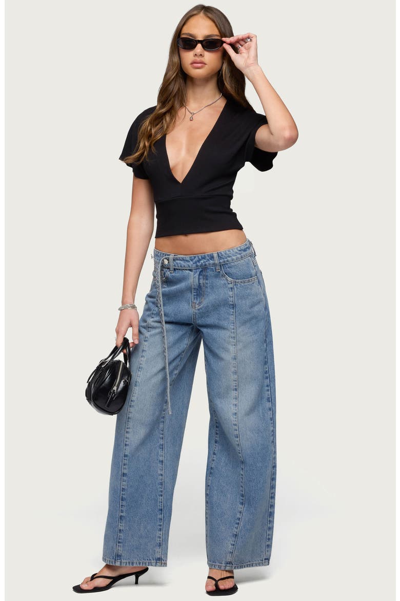 Mundy Deep V-Neck Crop Top, Alternate, color, BLACK