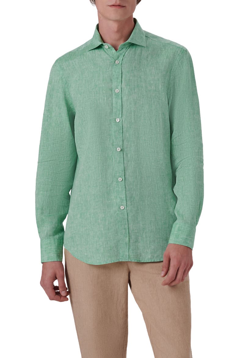 Axel Linen Button-Up Shirt, Main, color, JADE