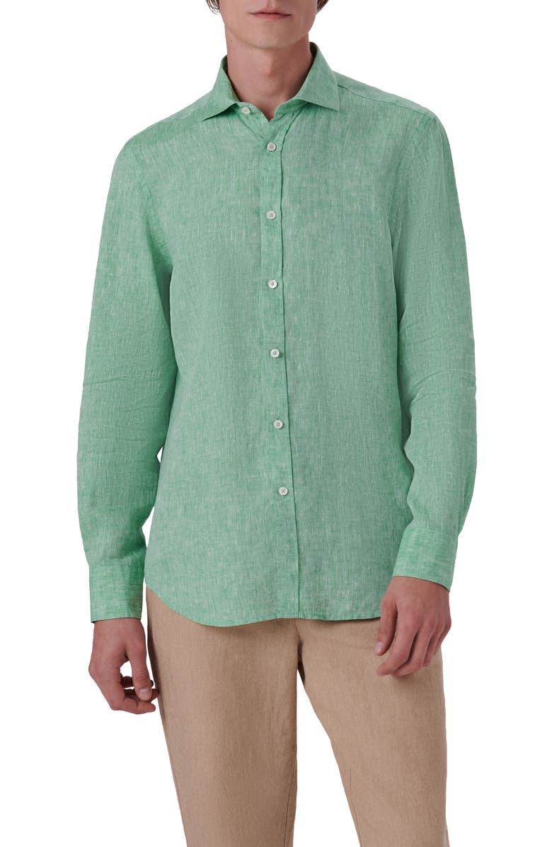 Bugatchi Axel Linen Button-Up Shirt, Main, color, Jade