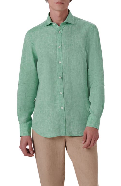Bugatchi Axel Linen Button-up Shirt In Jade