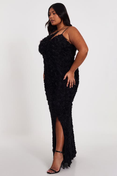 Quiz Plus Size Cut Out 3d Floral Maxi Dress In Black