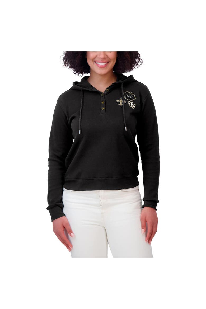 Women's WEAR by Erin Andrews  Black New Orleans Saints Waffle Hoodie Pullover Top, Alternate, color, Black