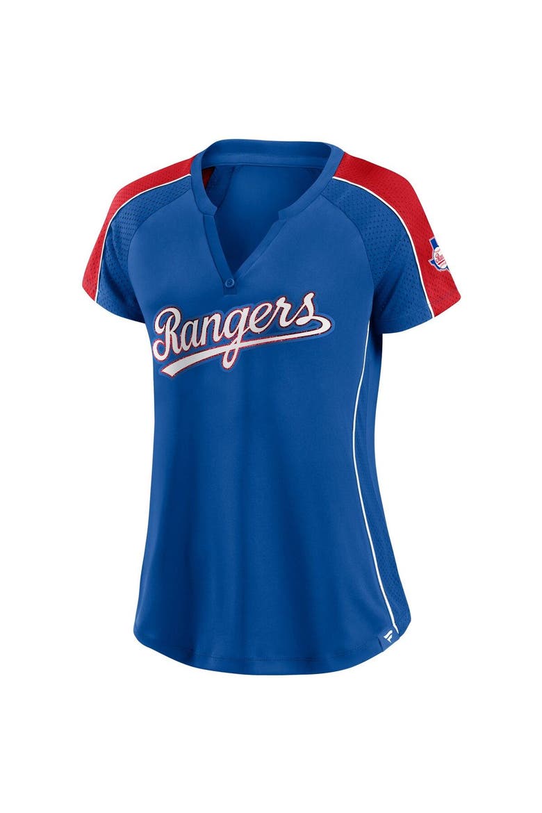 Women's Fanatics Branded Royal/Red Texas Rangers True Classic League Diva Pinstripe Raglan V-Neck T-Shirt, Alternate, color, Royal