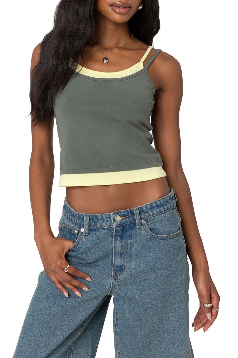 Element Layered Stretch Cotton Tank, Main, color, OLIVE