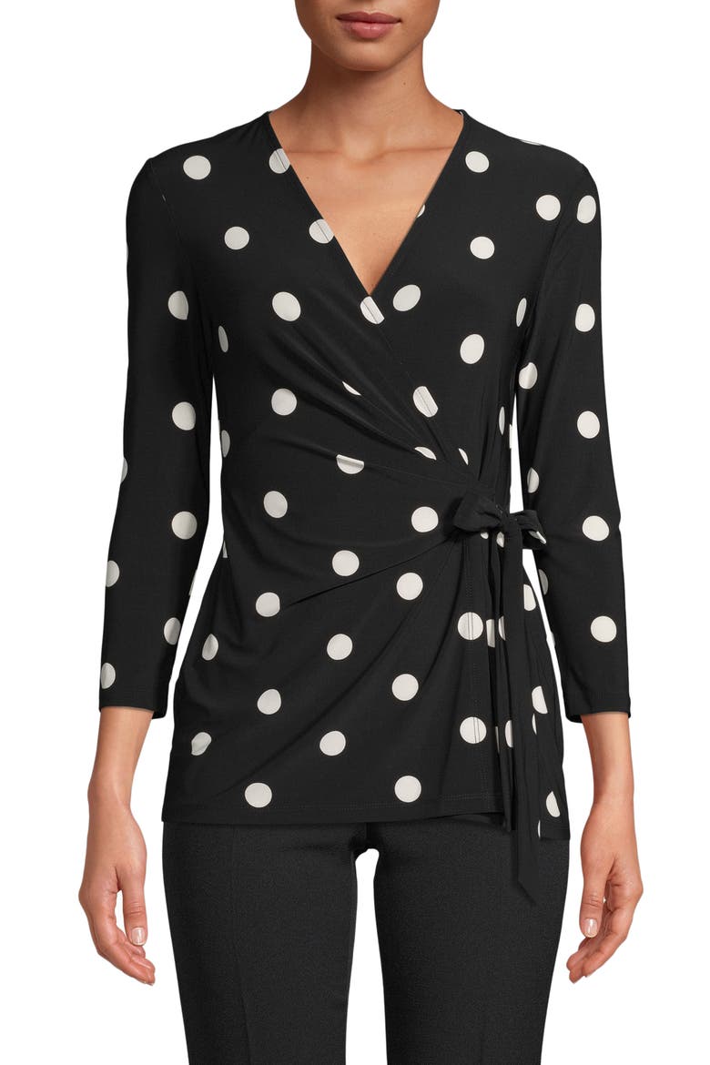 Dot Faux Wrap Top, Main, color, ANNE BLACK/ ANNE WHITE