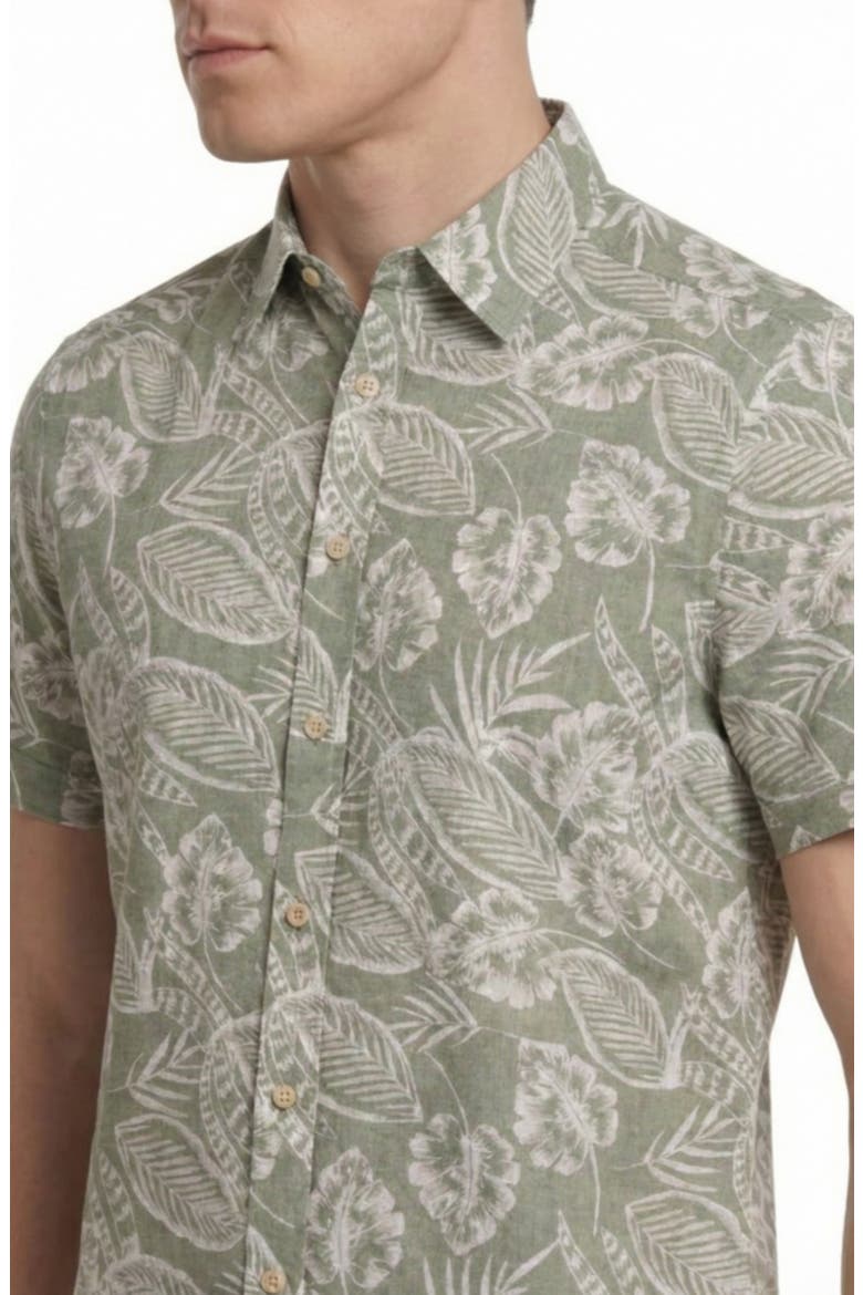 Yarn Dye Tropical Print Button-Up Shirt, Alternate, color, SAGE