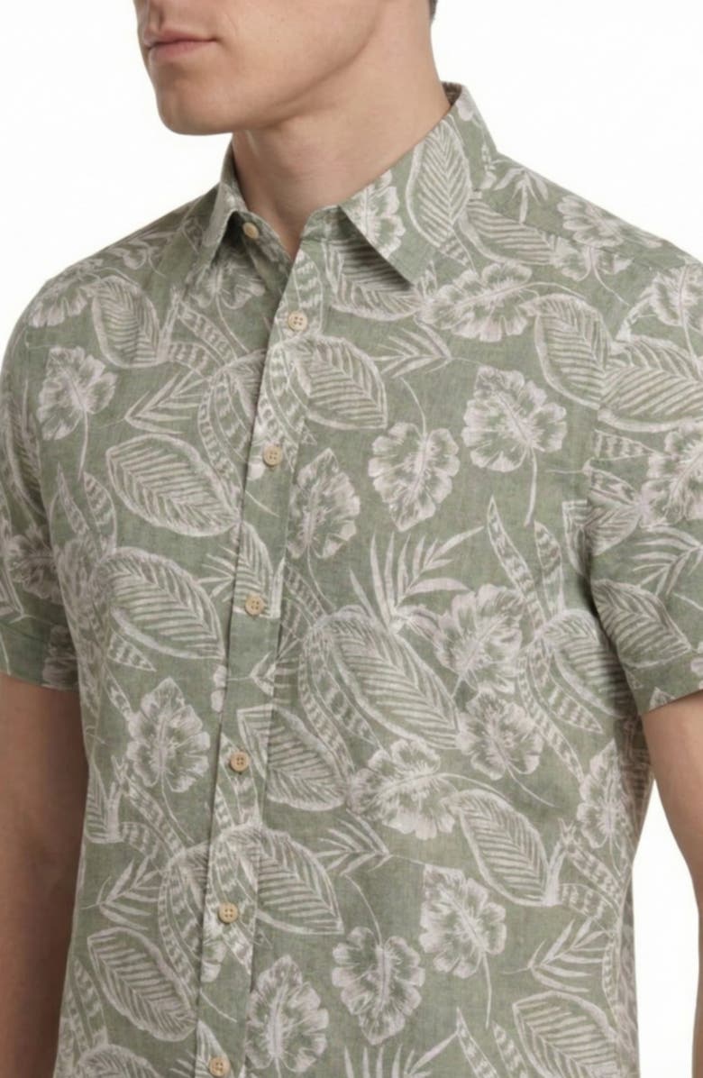 Report Collection Yarn Dye Tropical Print Button-Up Shirt, Alternate, color, Sage