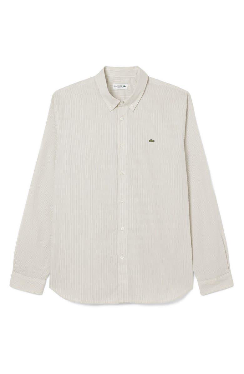 Lacoste Stripe Cotton Button-Down Shirt, Alternate, color, Lapland/ Sinople