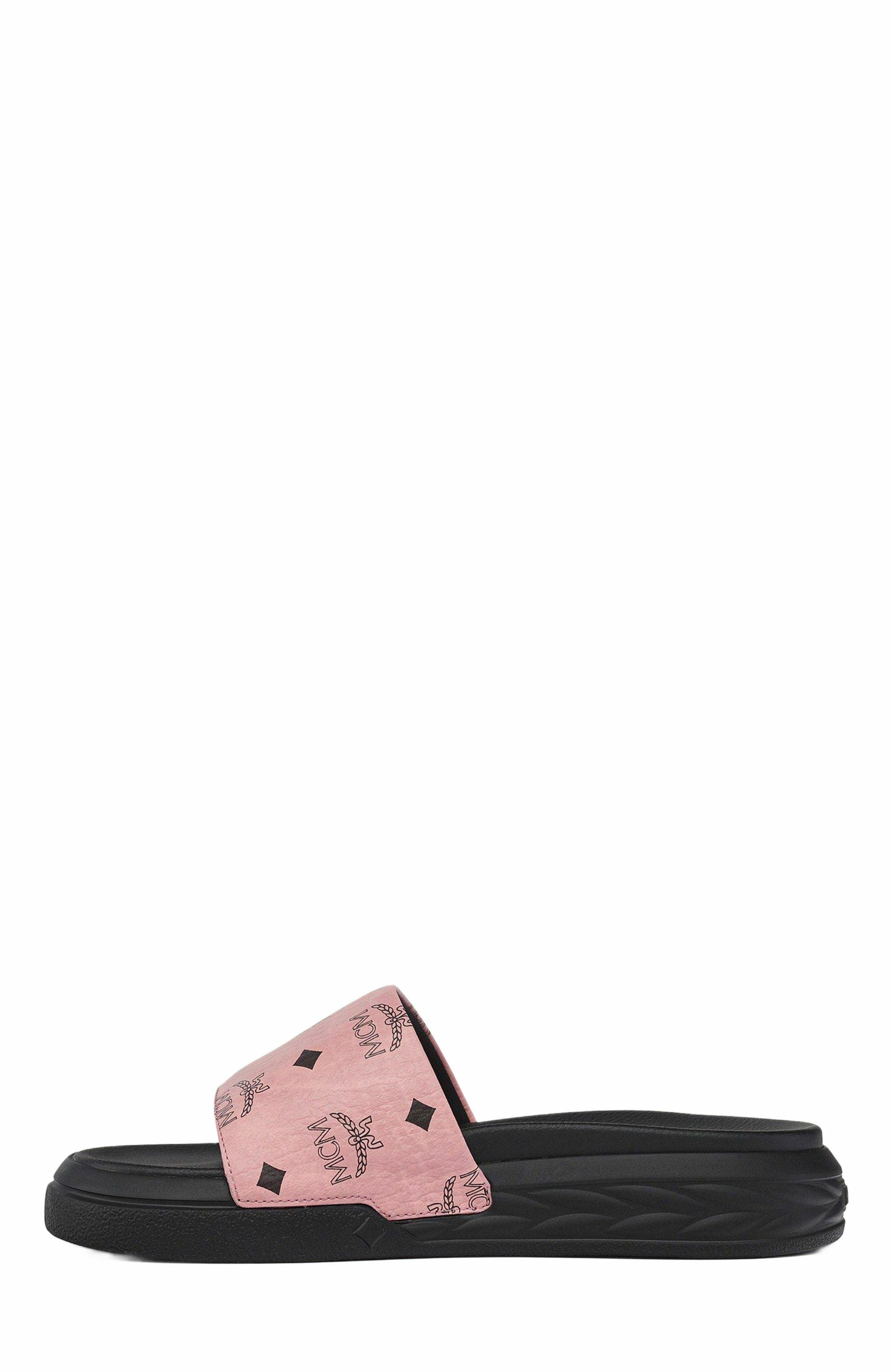 MCM Visetos Slide Sandals, Alternate, color, Pink