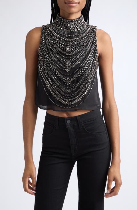 Yun Draped Crystal Sleeveless Crop Top