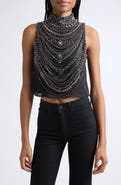 L'AGENCE Yun Draped Crystal Sleeveless Crop Top