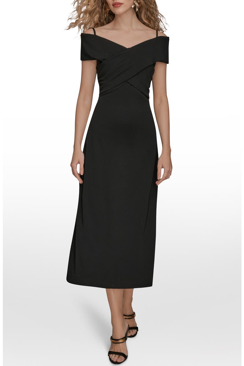 Off the Shoulder Midi Dress, Main, color, BLACK
