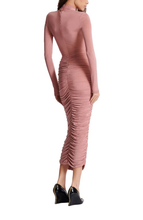 Balmain Cross-neck Pleated Midi Dress In Pink