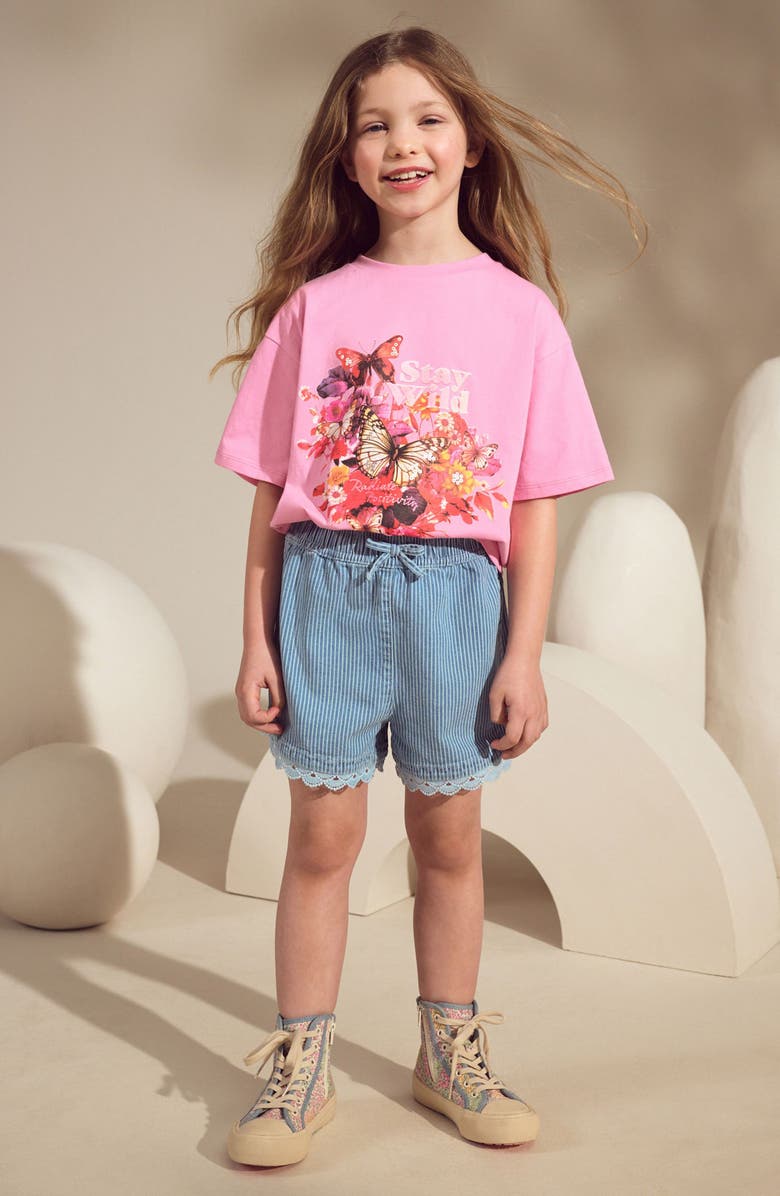 NEXT Kids' Stay Wild Oversize Graphic T-Shirt & Stripe Drawstring Shorts Set, Alternate, color, Pink