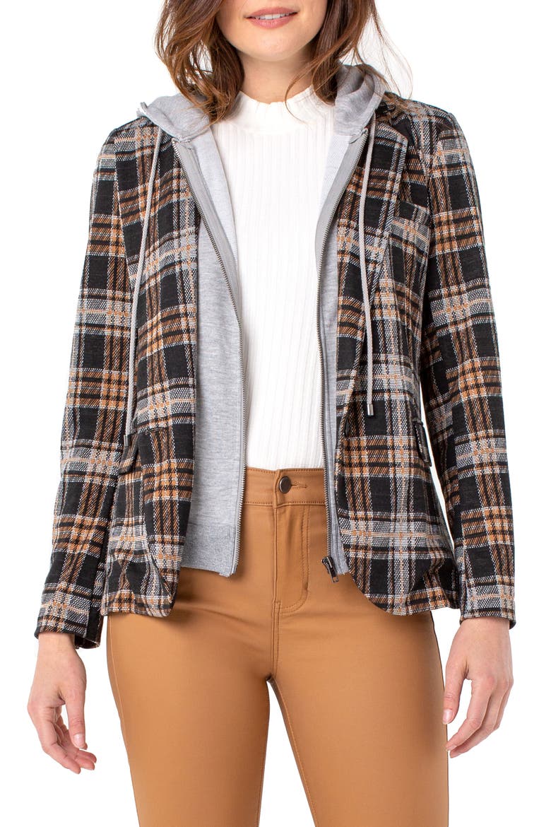 Boyfriend Blazer with Removable Hood, Main, color, GREY/ RUST/ BLACK