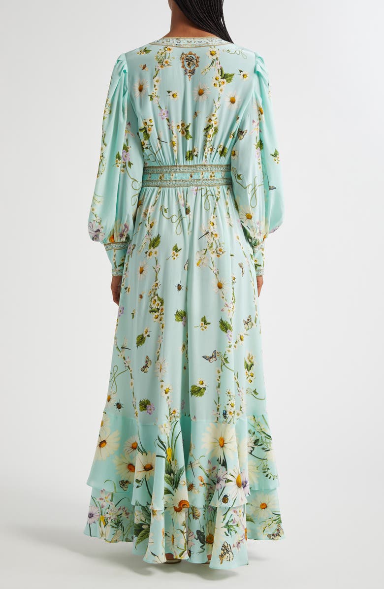 Camilla Floral Freefall Plunge Neck Long Sleeve Silk Crepe Maxi Dress, Alternate, color, Floral Freefall