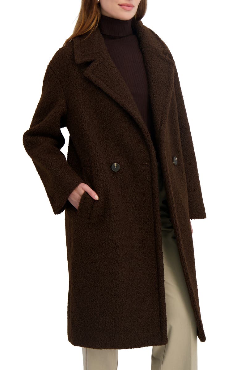 Tahari Ivy Double Breasted Longline Coat, Main, color, Chocolate