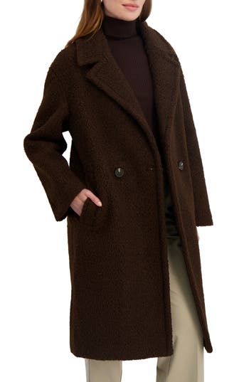 Tahari Ivy Double Breasted Longline Coat In Brown