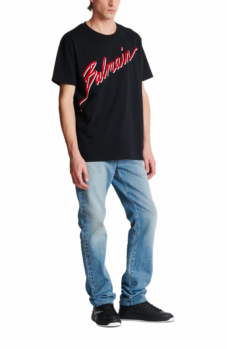 Balmain T-Shirt With Flocked Balmain Letter Logo, Alternate, color,