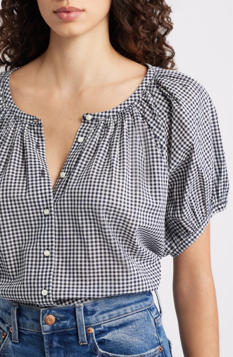 DÔEN June Gingham Check Organic Cotton Top, Alternate, color, Navy La Maddalena Gingham