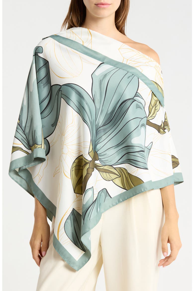 Abstract Print Satin Poncho, Main, color, GREEN