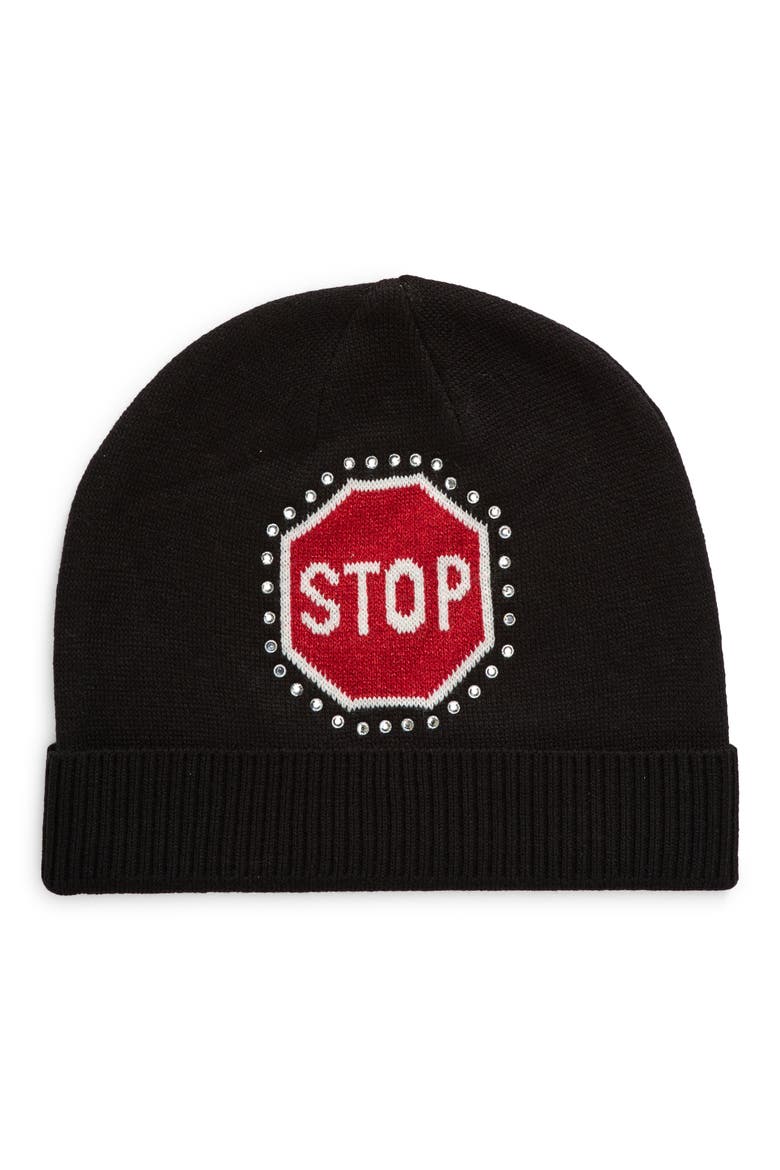 traffic sign beanie, Alternate, color, BLACK