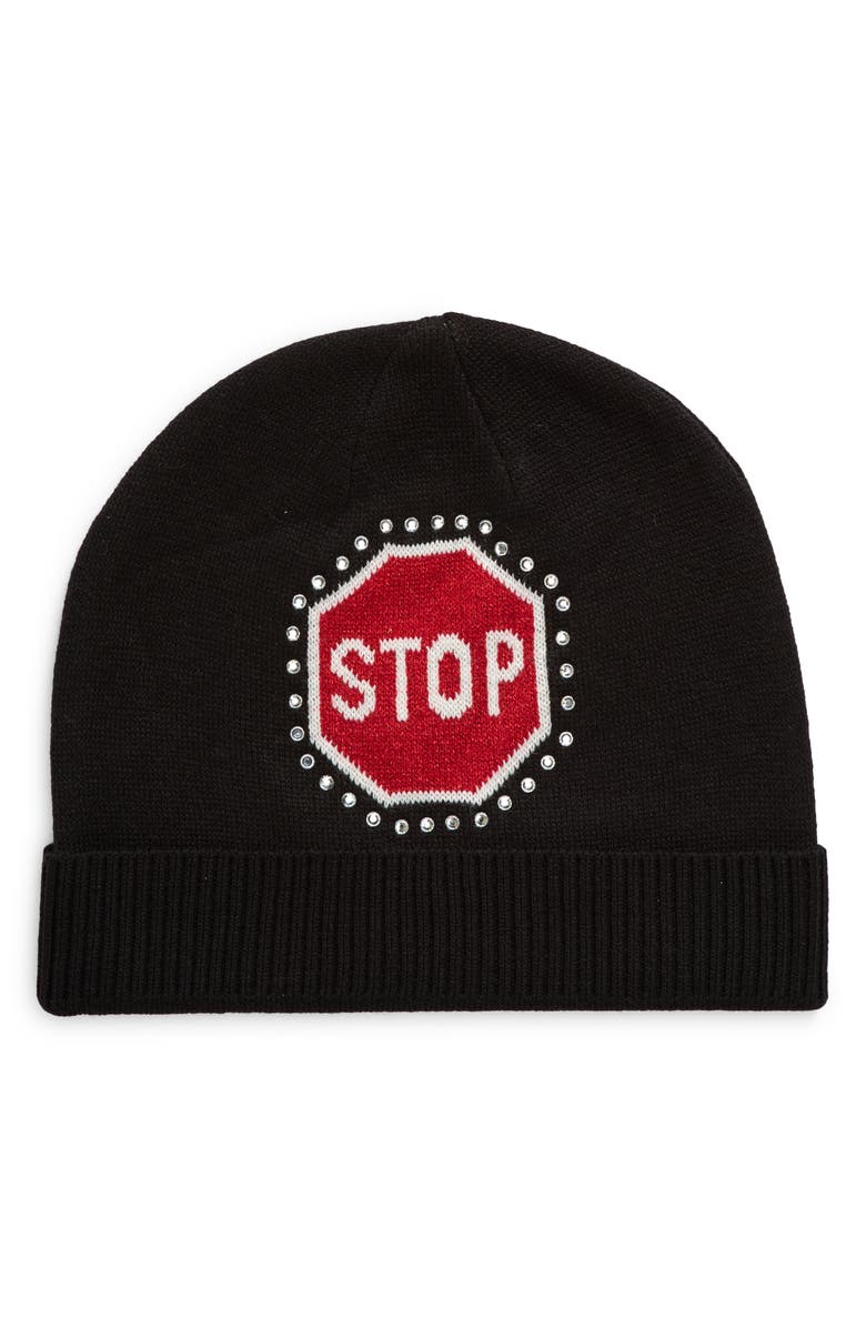 Kate Spade New York traffic sign beanie, Alternate, color, Black