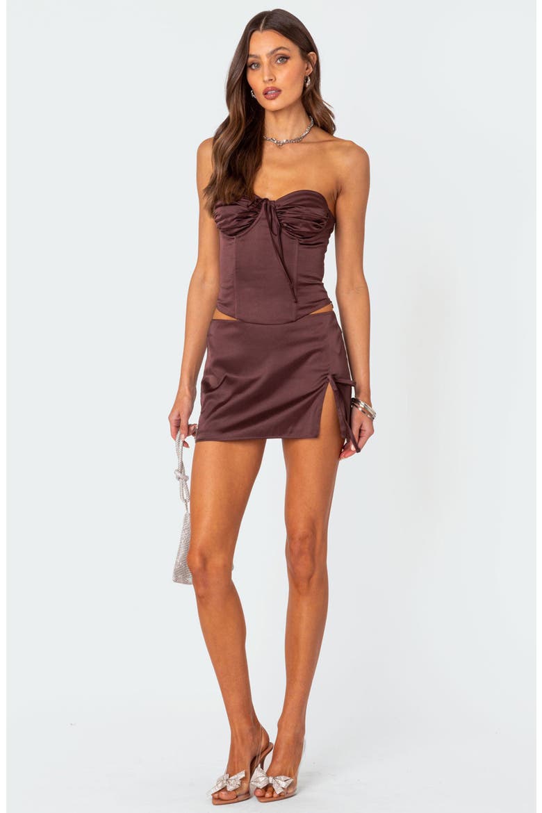 Bea Strapless Satin Corset Top, Alternate, color, BROWN