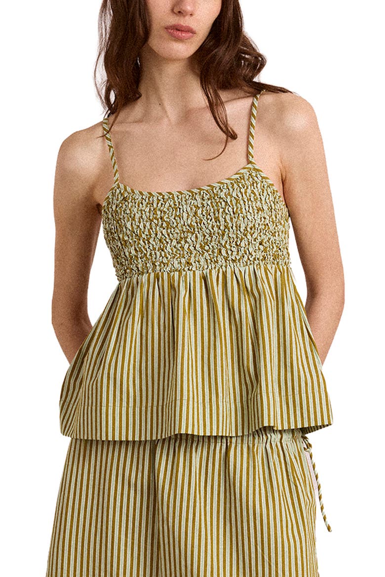 Dinah Striped Smocked Organic Cotton Camisole, Main, color, BASIL