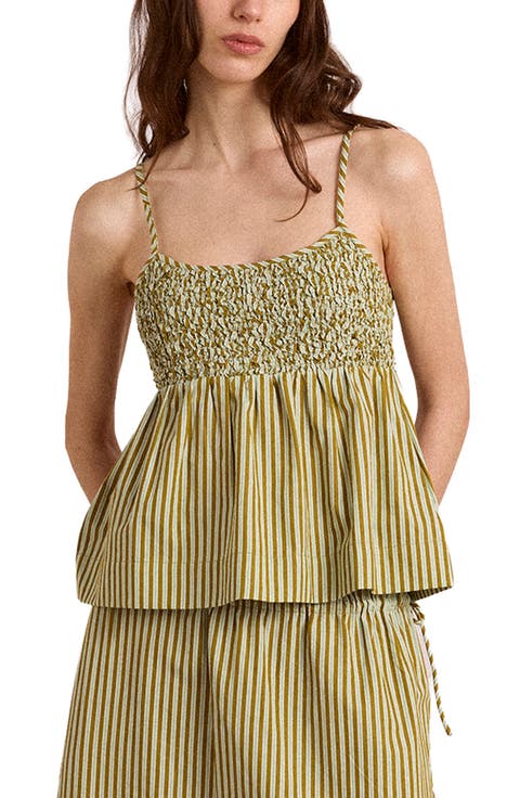 Dinah Striped Smocked Organic Cotton Camisole