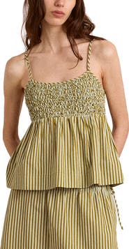 Damson Madder Dinah Striped Smocked Organic Cotton Camisole