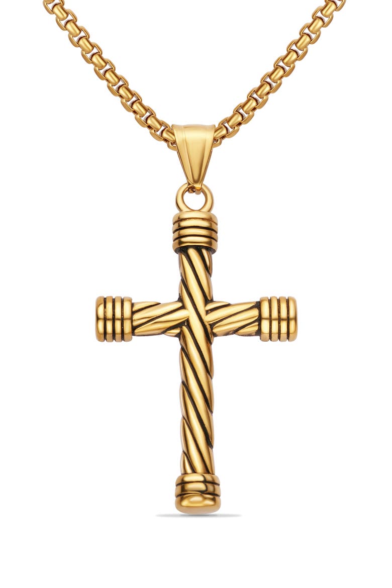 Men's Twisted Cross Pendant Necklace, Main, color, GOLD