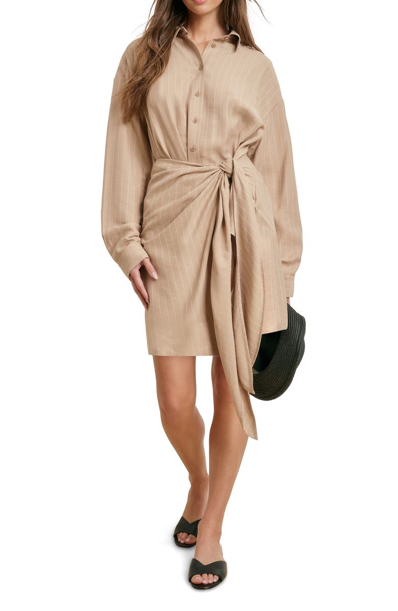 Favorite Daughter The Sweet Talker Pinstripe Long Sleeve Shirtdress, Main, color, Desert Khaki Pinst