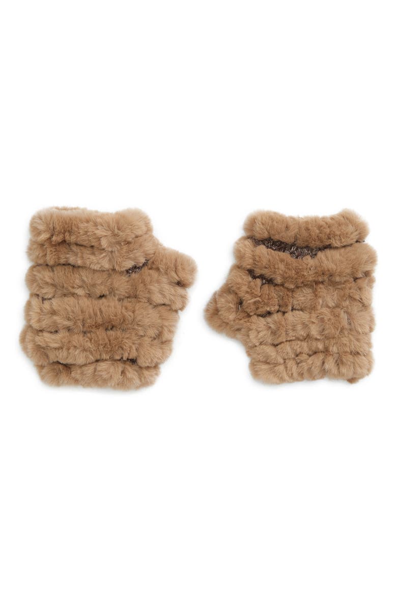 Faux Fur Knitted Mandy Mittens, Main, color, BEIGE