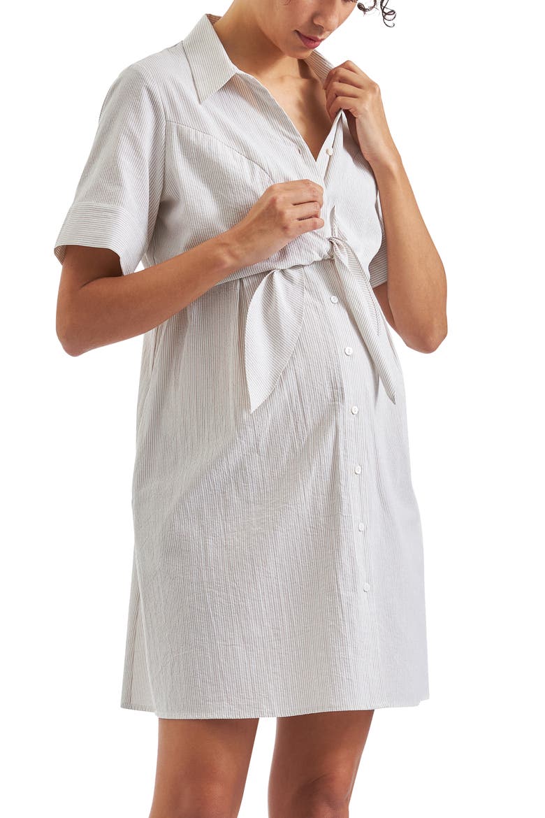 Bronte Tie Up Dress, Alternate, color, NATURAL WHITE