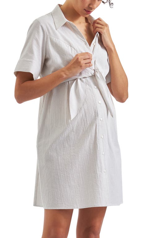 Shop Ripe Maternity Bronte Tie Waist Maternity//nursing Shirtdress In Natural White