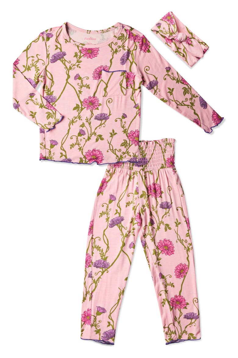 Baby Grey by Everly Grey Charlie Fitted Two-Piece Pajamas & Head Wrap Set, Main, color, DAHLIA
