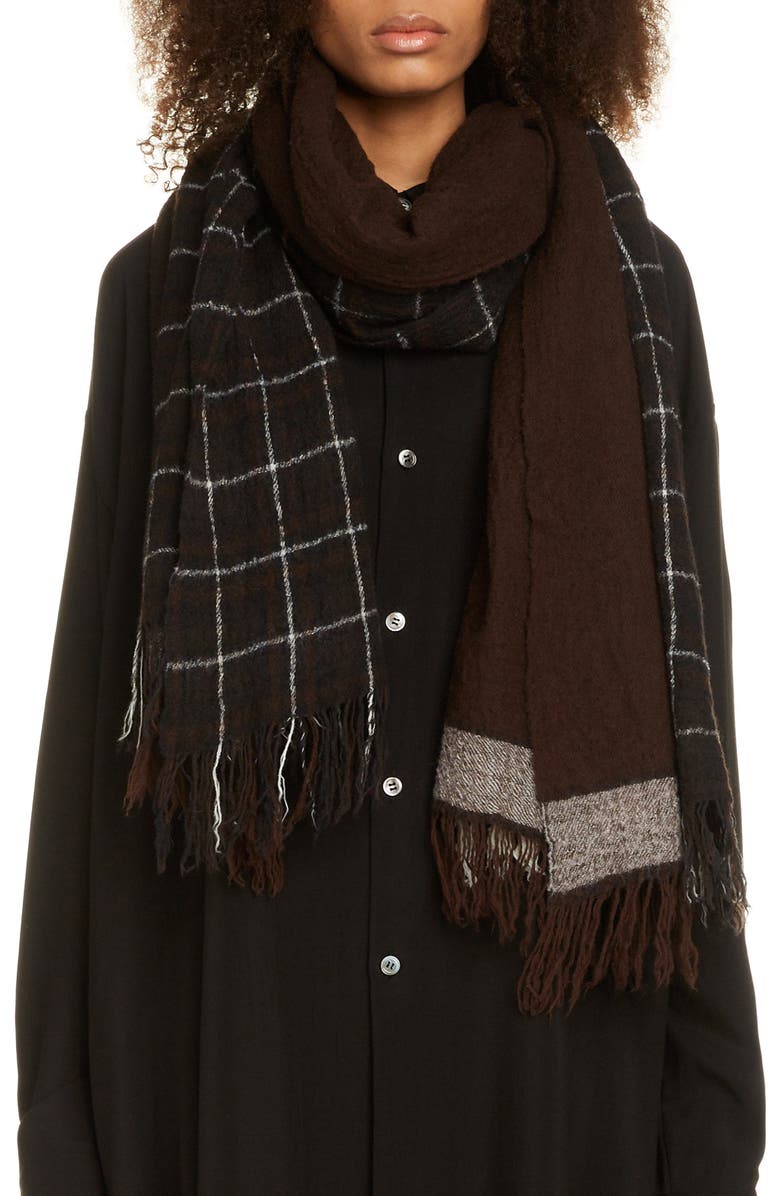 Y's by Yohji Yamamoto Y's by Yohjj Yamamoto Two Panel Check Wool Scarf, Alternate, color,