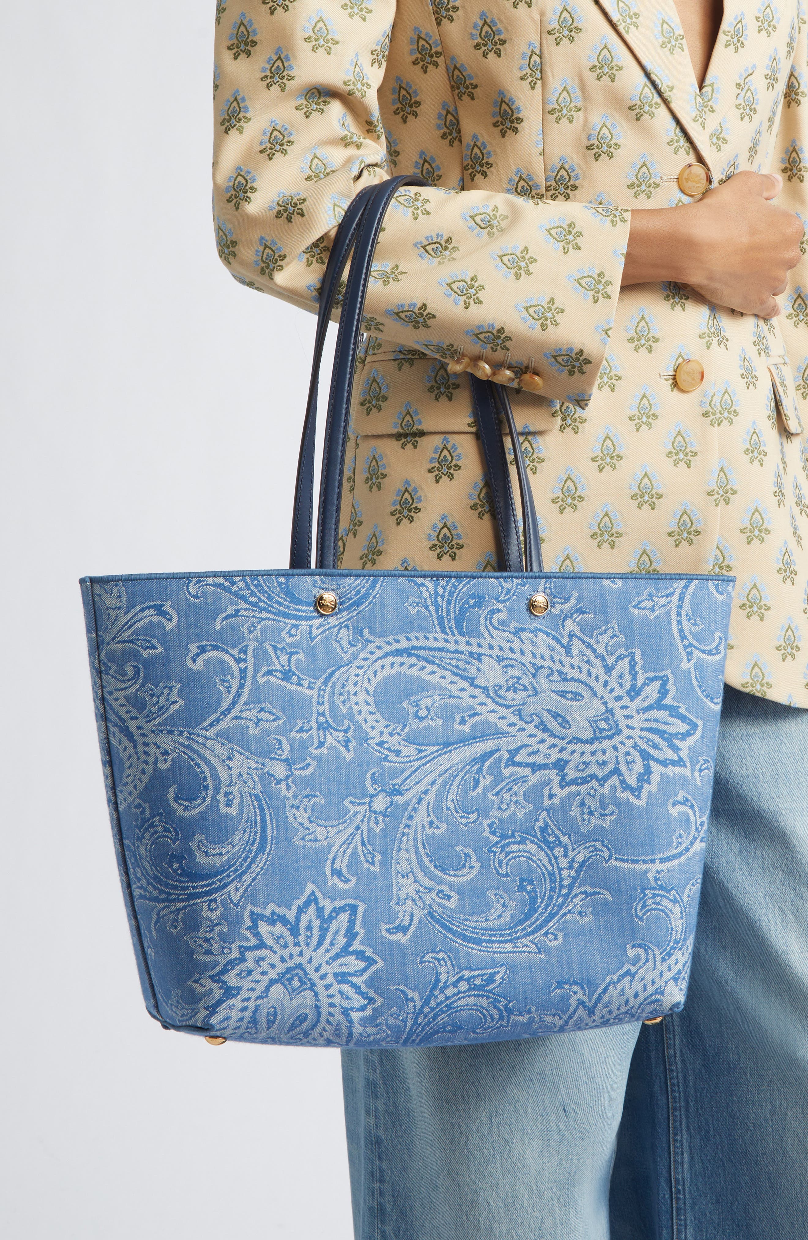 Etro Jacquard Tote, Alternate, color, Blue