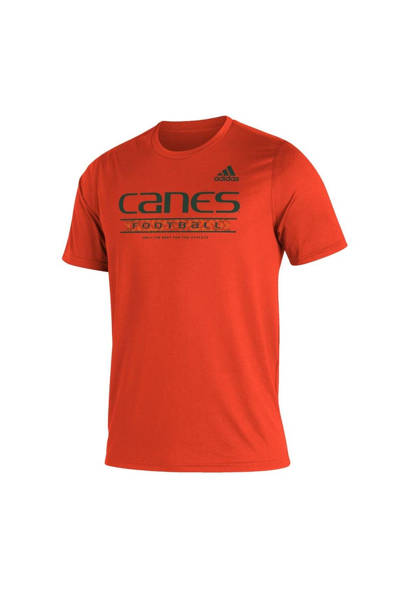 Men's adidas Orange Miami Hurricanes Sideline Football Locker Practice Creator AEROREADY T-Shirt, Alternate, color, Orange