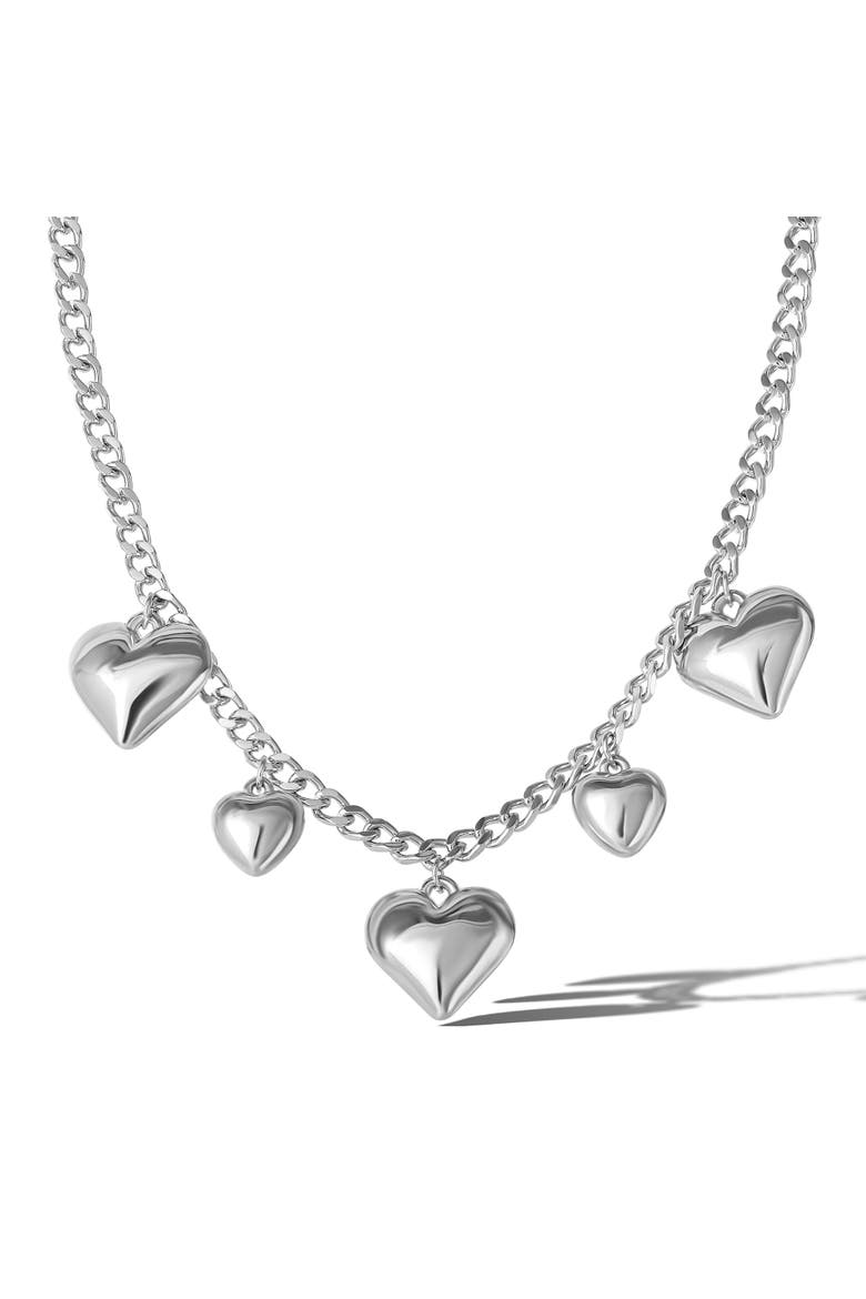Five Heart Necklace, Main, color, Silver