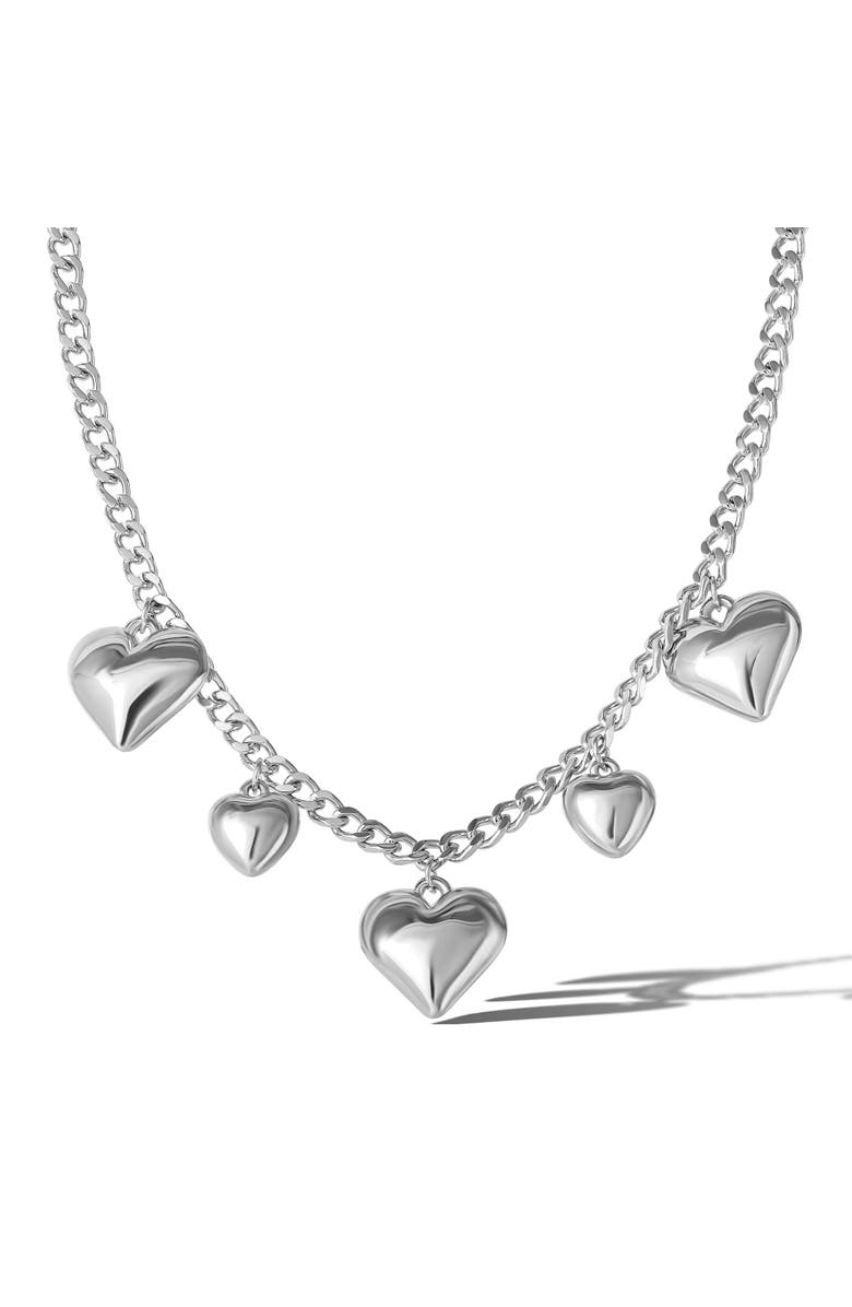 Jessica Simpson Five Heart Necklace, Main, color, Silver