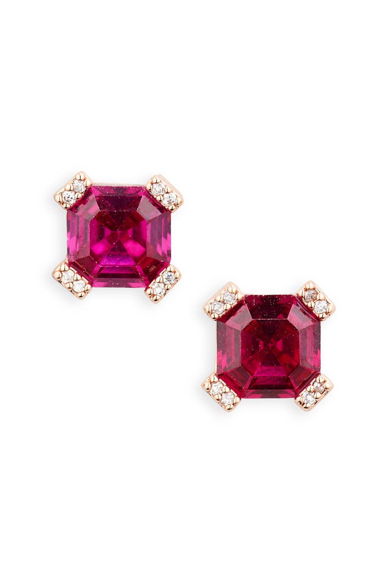 asscher cut crystal stud earrings, Main, color, RUBY/ ROSE GOLD